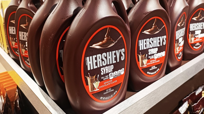 Bottles of Hershey's syrup