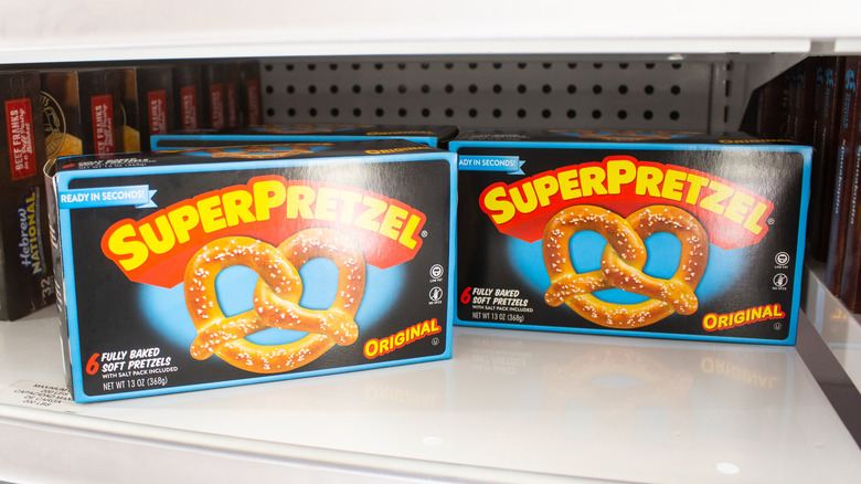 SuperPretzel boxes on shelf