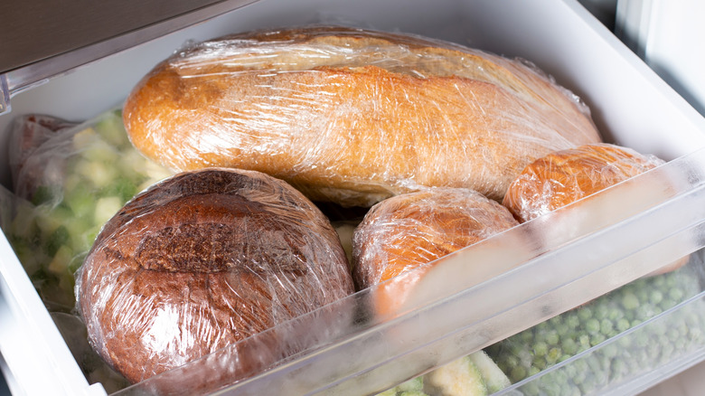 Frozen breads wrapped in plastic