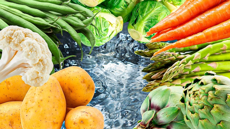 Collage of vegetables and water