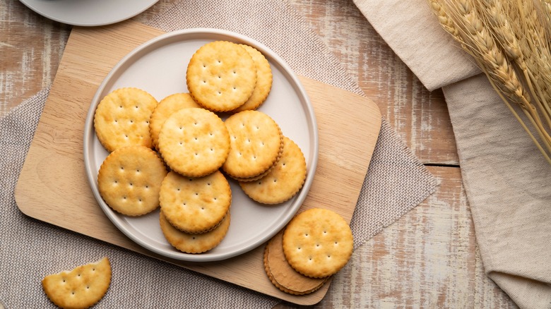 Crackers on plate