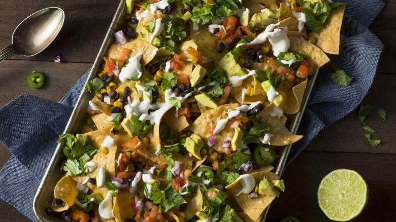 Sheet pan of nachos