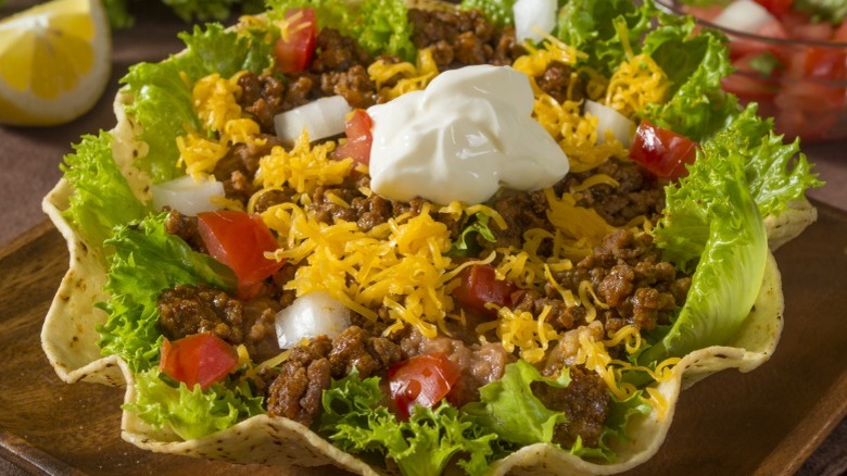 Salad in taco bowl