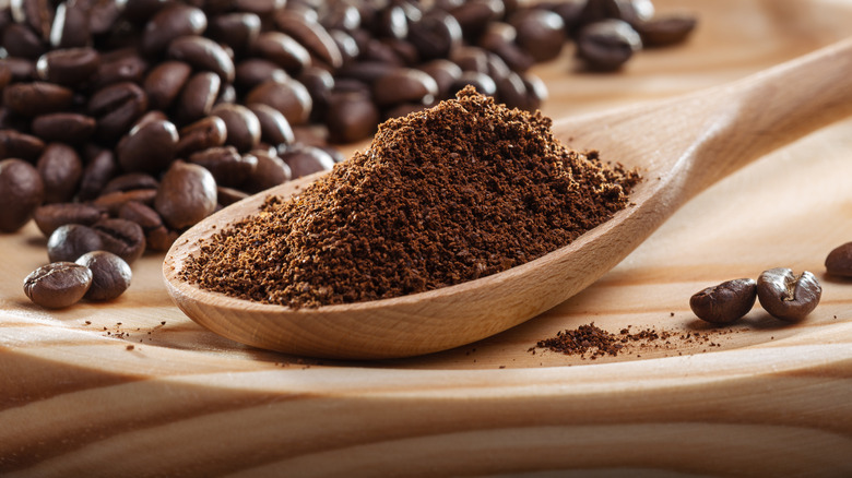 coffee grounds on spoon