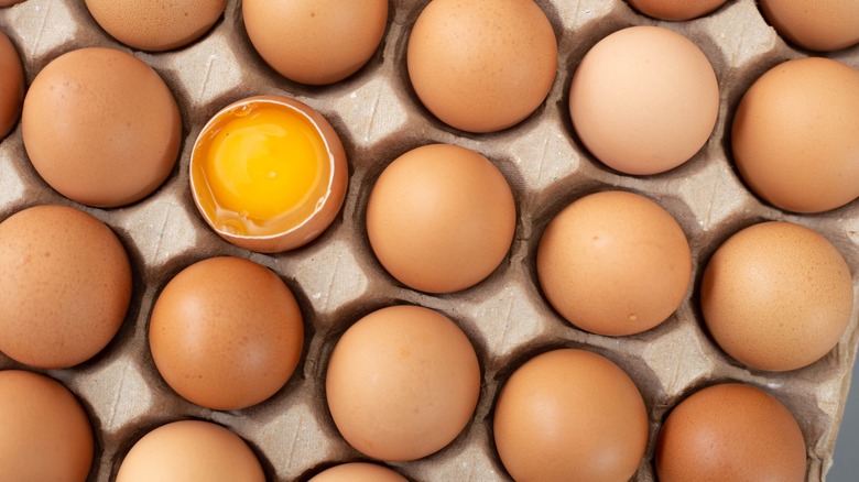 brown eggs in a carton 