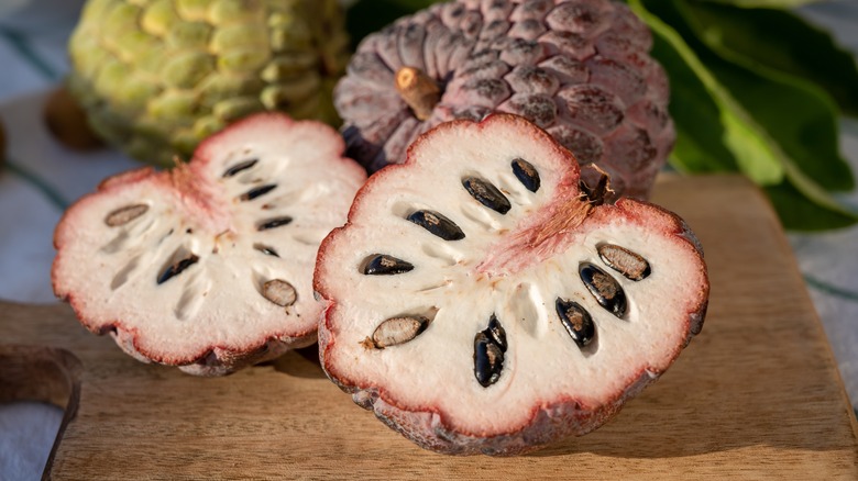 Cut cherimoya fruit