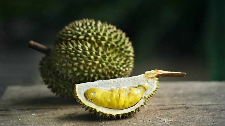 Ripe durian on table