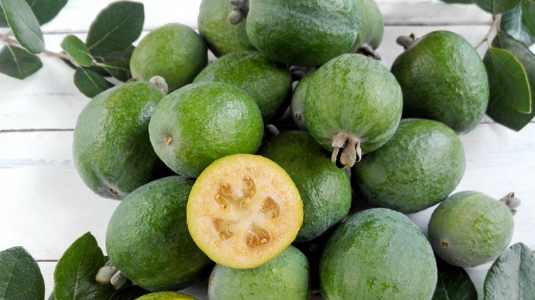 Fresh feijoa with cross section