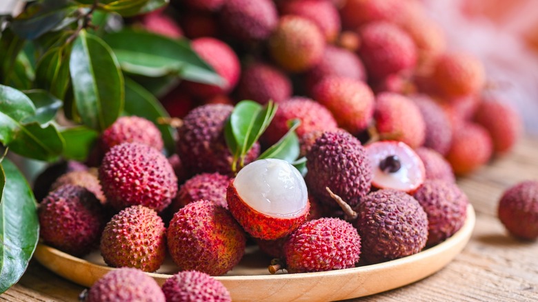 Basket of lychee fruit 