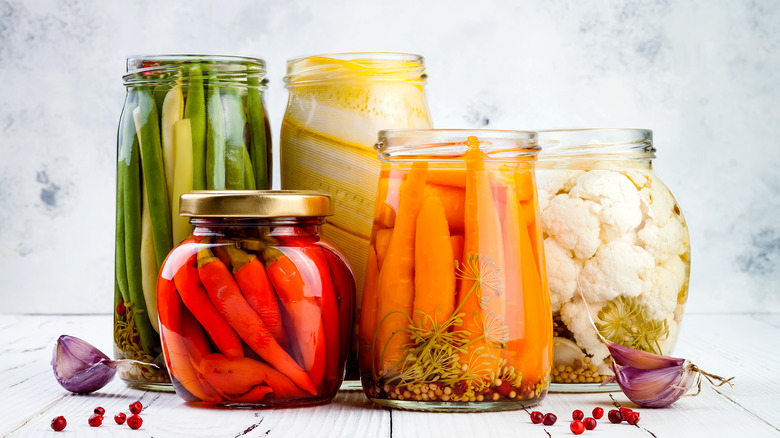 jars of assorted pickled veggies