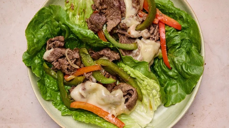 Philly Cheesesteak Lettuce Wraps displayed on a plate