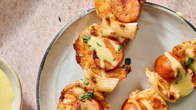 Shrimp And Chorizo Skewers With Lime Aioli