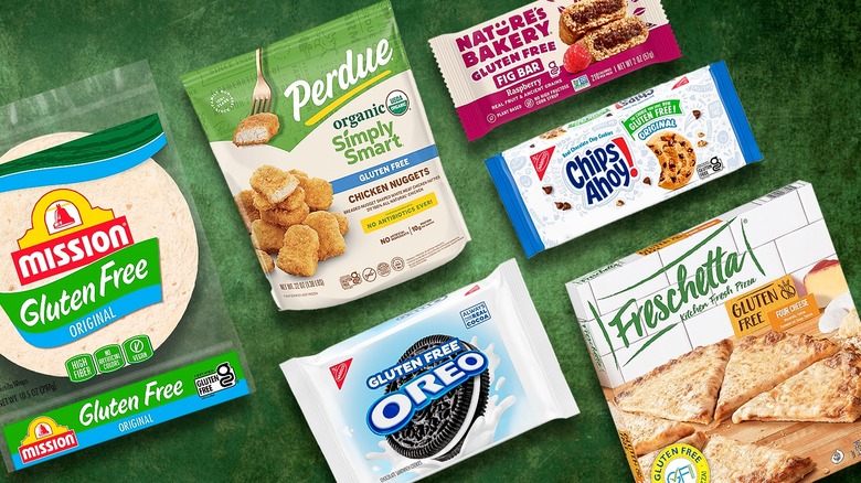Composite image featuring several gluten-free versions of name-brand foods