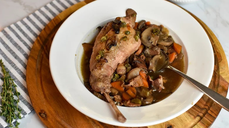 Rabbit stew in bowl