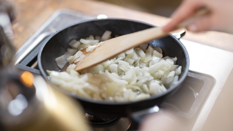 Sauteing onions in skillet