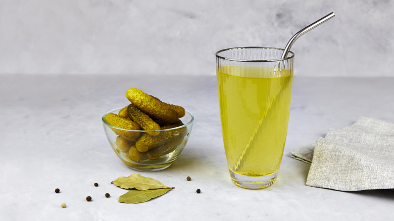 Pickle juice in glass