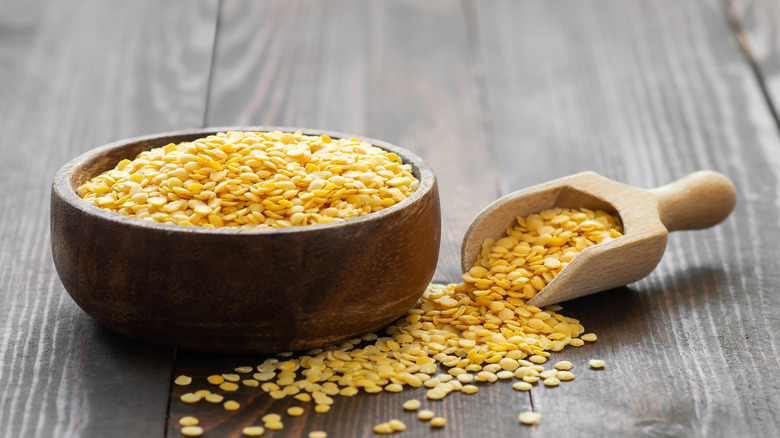 yellow lentils in a bowl