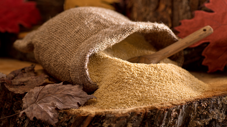 Dark maple sugar in bag
