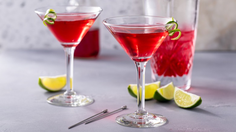 Red martinis with lime twists