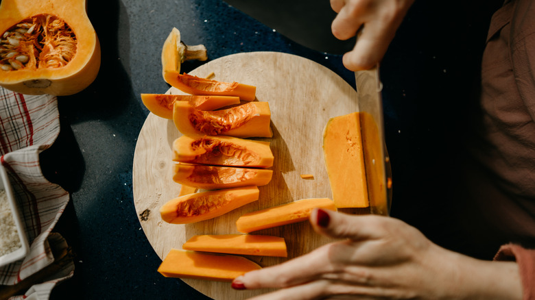 Butternut squash on cutting board