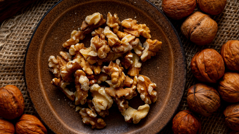 Bowl of freshly cracked walnuts