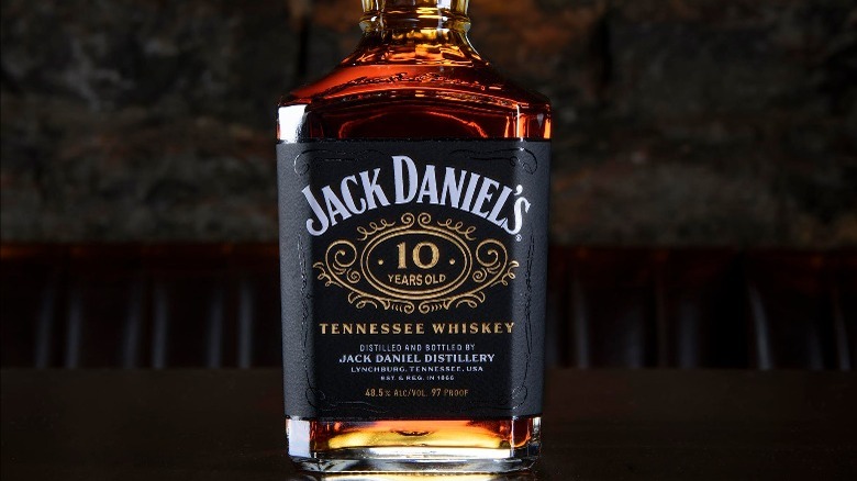 Jack Daniel's 10 year old bottle on bar top
