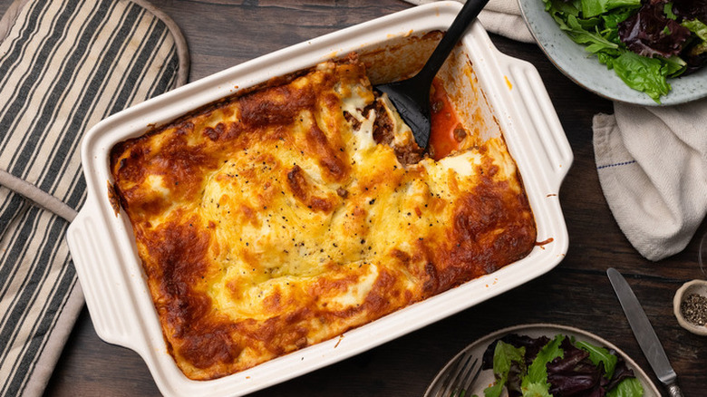 Gluten-free lasagna in baking dish