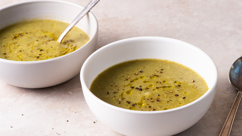 Creamy potato leek soup bowls