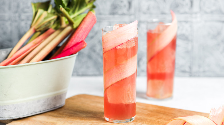 Rhubarb garnished cocktails