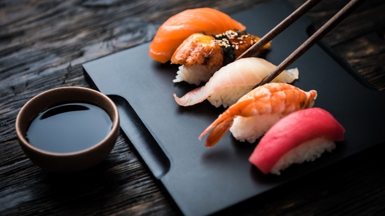 Five pieces of nigiri sushi