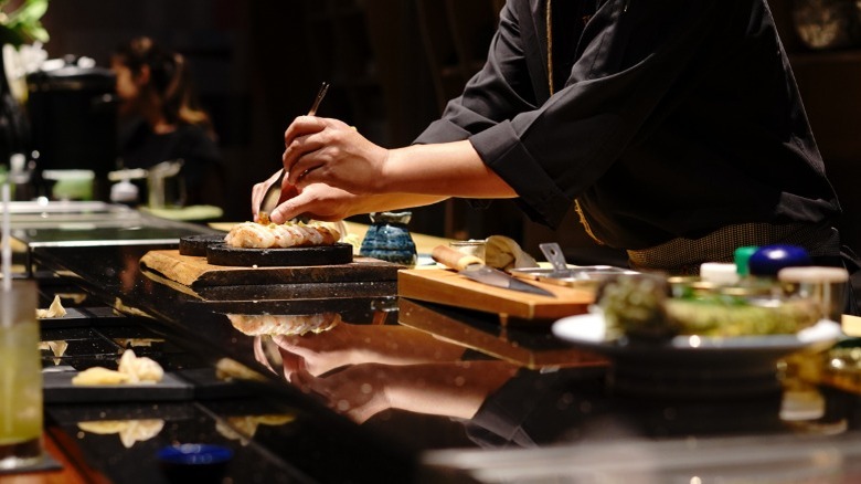 Japanese chef preparing sushi