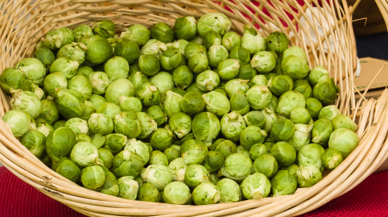 Brussels sprouts in wicker basket