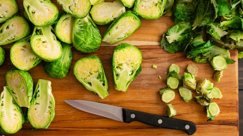 trimming Brussels sprouts