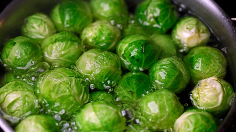 Brussels sprouts being parboiled