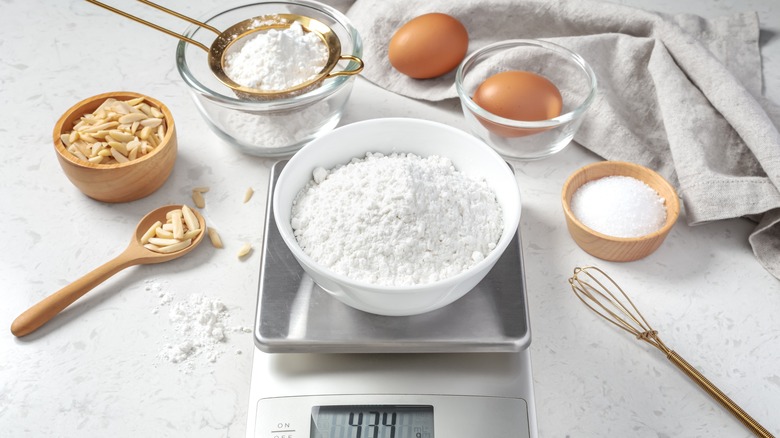 Flour on scale with ingredients