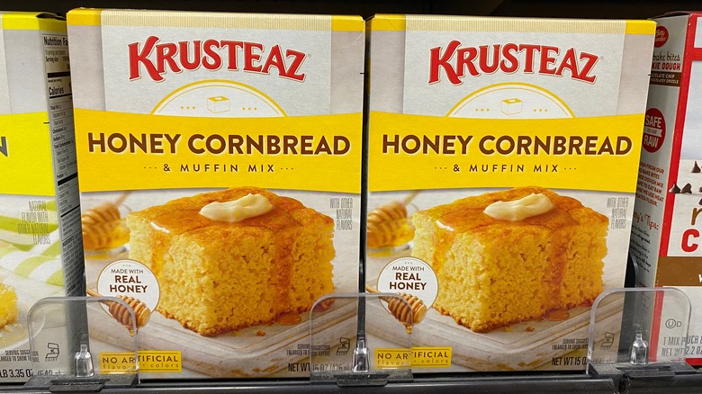 Krusteaz cornbread mix on shelf