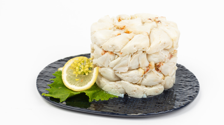 canned crab meat stacked on plate