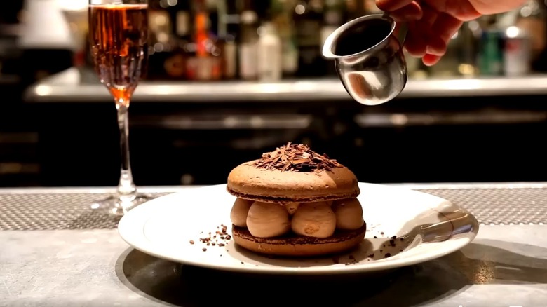 The Chocolate Macaron at Bardot Brasserie on a white plate