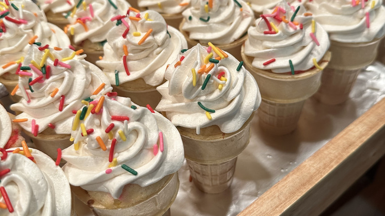 Ice cream cupcakes with rainbow sprinkles