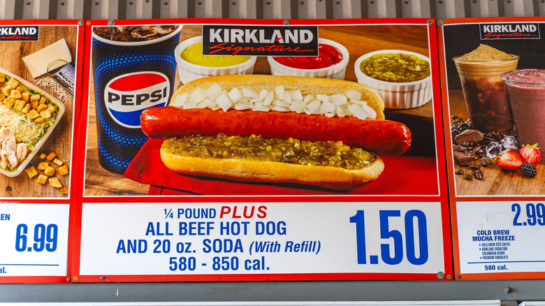 Costco hot dog sign in food court