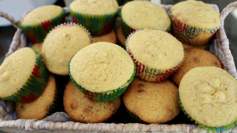 basket of cornmeal muffins