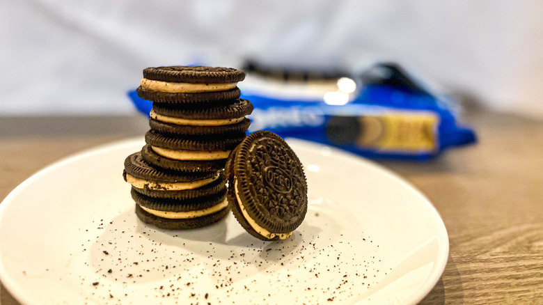 Stacked peanut butter creme Oreos