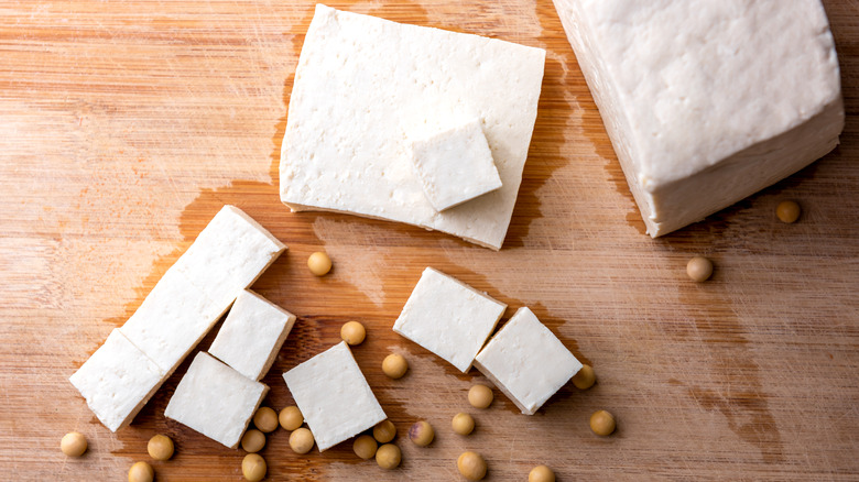 sliced tofu on cutting board