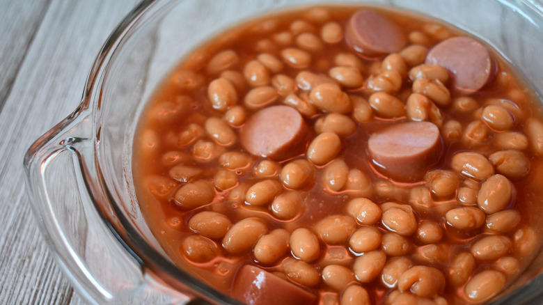 sliced franks and beans