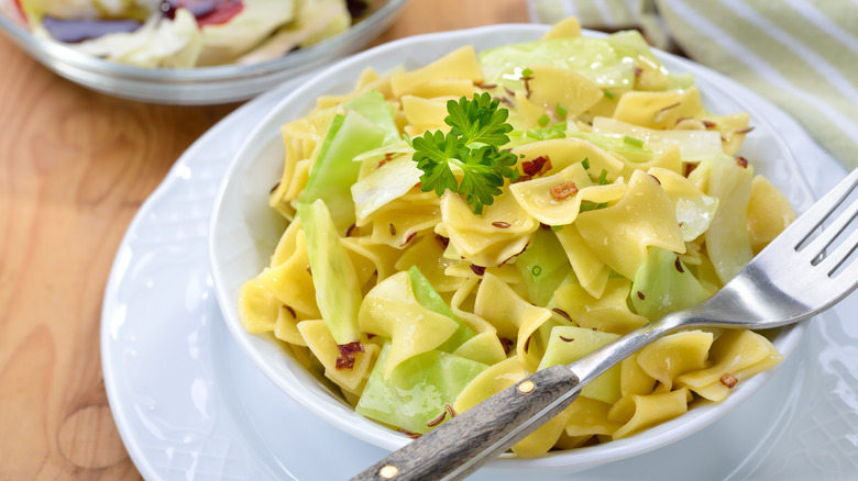 Krautfleckerl cabbage pasta and fork