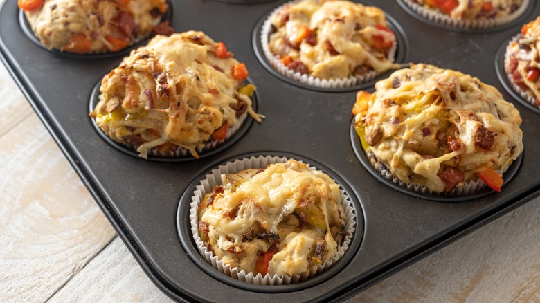 Pizza muffins in a tray