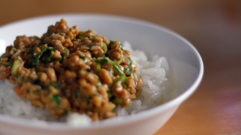 Natto and rice in a bowl