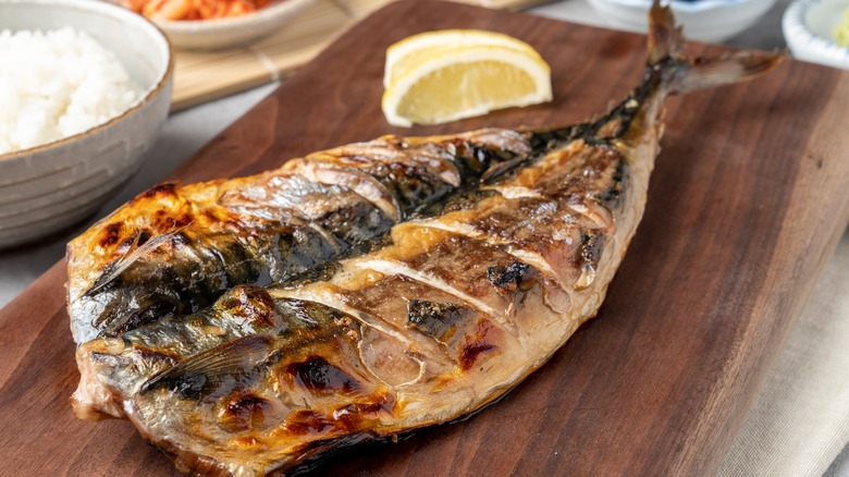 Japanese grilled fish on serving plate