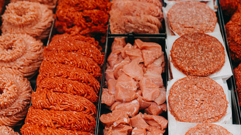 A variety of raw meat