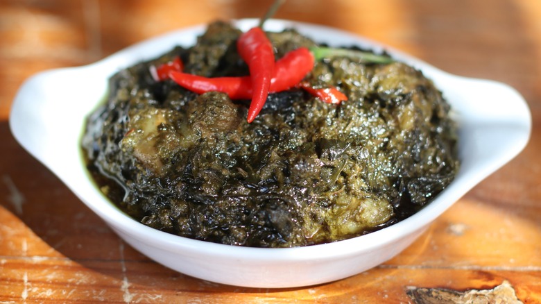 Taro leaf curry with chilies